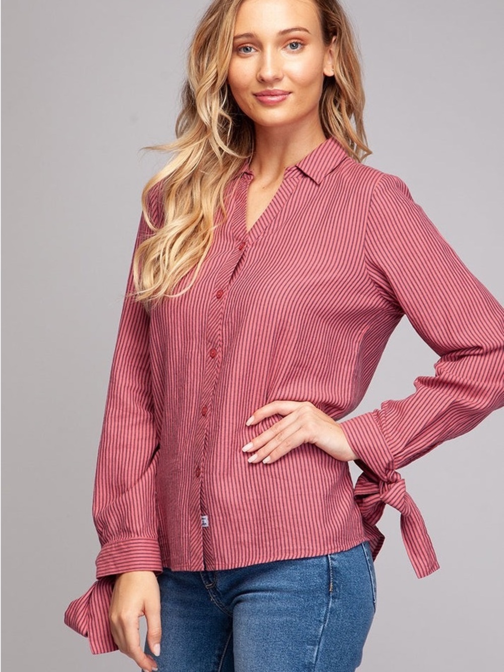 The Bow & Button Mauve Stripe Shirt - Picture 2 of 6